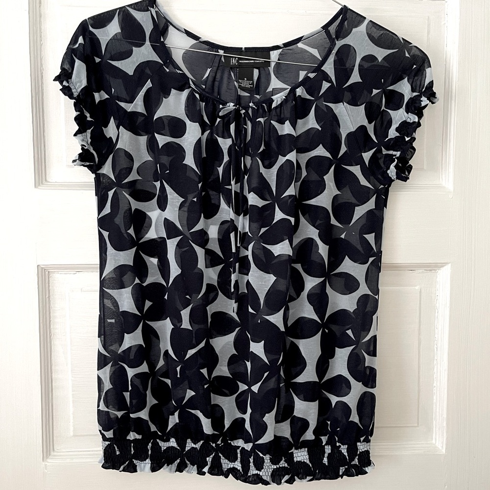 INC Sheer Blue Short-Sleeved Top